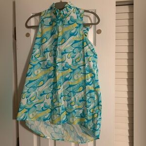 Tyler Boe Aqua, Teal & Yellow Abstract Print Top